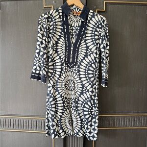 Tory Burch Navy and Cream Floral Tunic